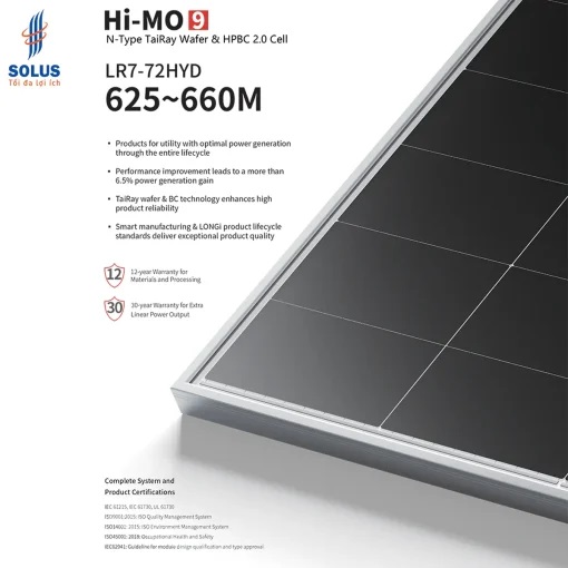 Tấm Pin NLMT LONGI HI-MO 9 LR7-72HYD 625~660M