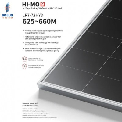 Tấm Pin NLMT LONGI HI-MO 9 LR7-72HYD 625~660M