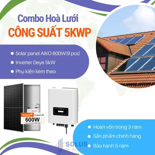 Combo Điện Năng Lượng Mặt Trời Hòa Lưới 5K(AIKO - Deye)